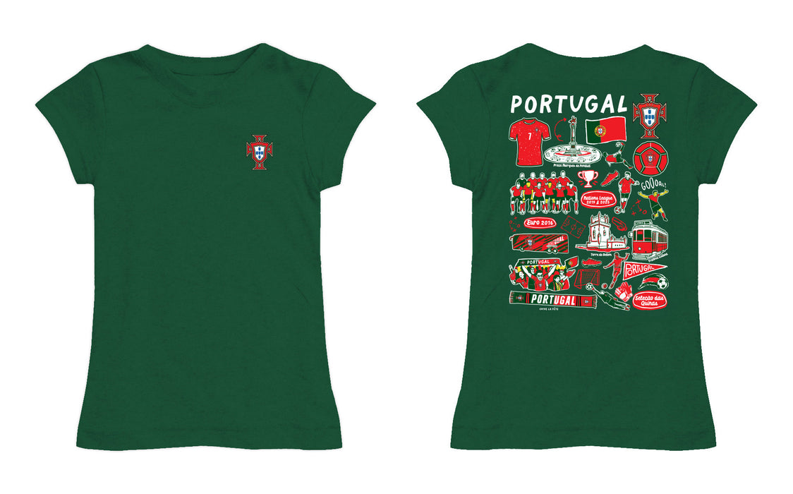 Federación Portuguesa de Futbol Girl´s Fitted Cotton T-shirt Green Impressions Artwork - Vive La Fête - Online Apparel Store