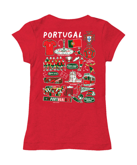 Federación Portuguesa de Futbol Girl´s Fitted Cotton T-shirt Red Impressions Artwork - Vive La Fête - Online Apparel Store