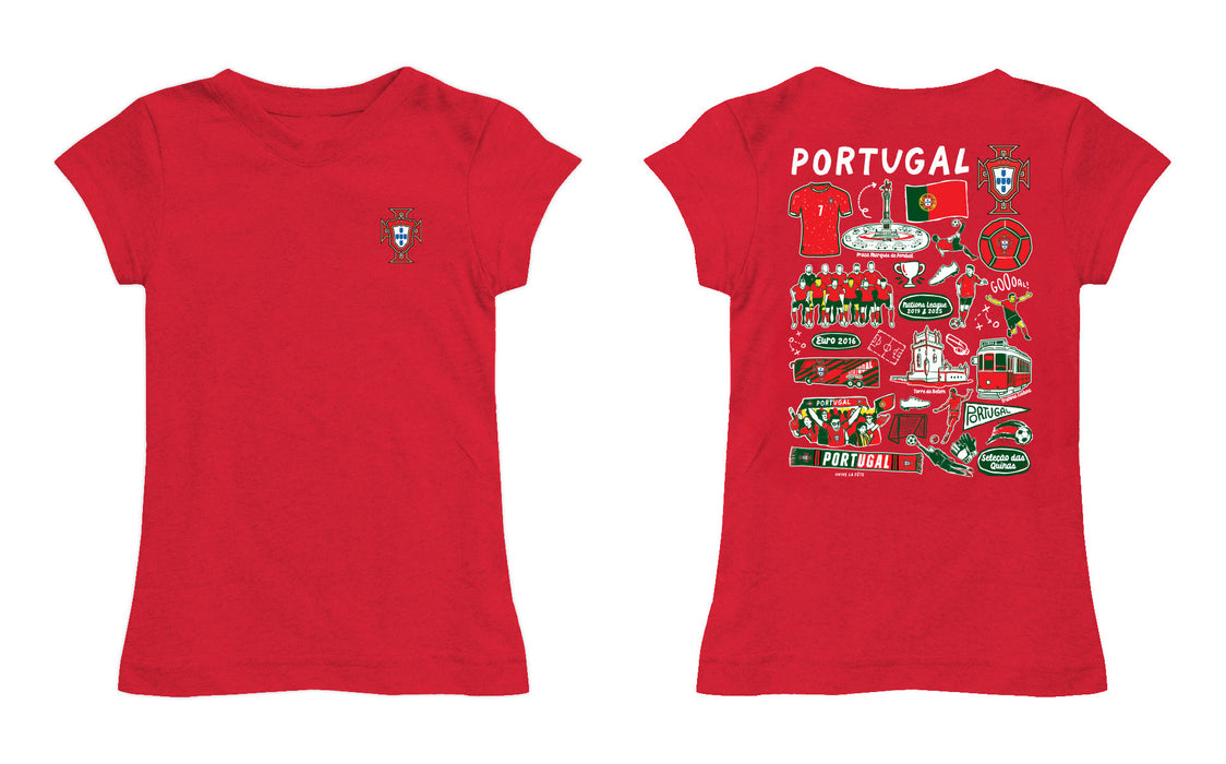 Federación Portuguesa de Futbol Girl´s Fitted Cotton T-shirt Red Impressions Artwork - Vive La Fête - Online Apparel Store