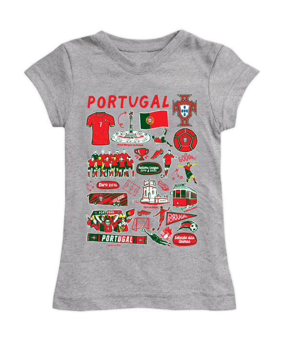 Federación Portuguesa de Futbol Girl´s Fitted Cotton T-shirt Gray Impressions Artwork