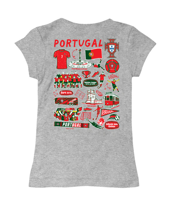 Federación Portuguesa de Futbol Girl´s Fitted Cotton T-shirt Gray Impressions Artwork - Vive La Fête - Online Apparel Store