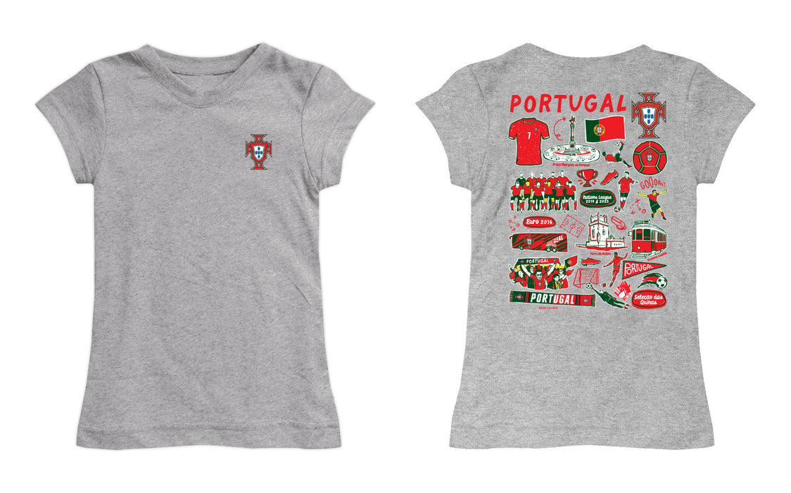 Federación Portuguesa de Futbol Girl´s Fitted Cotton T-shirt Gray Impressions Artwork - Vive La Fête - Online Apparel Store