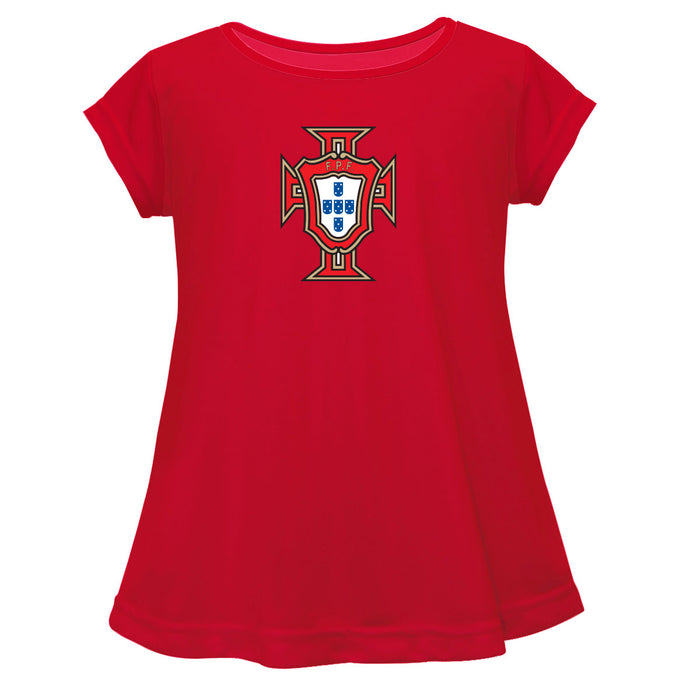 Federación Portuguesa de Futbol Cotton Short Sleeve Red Youth A-line Top