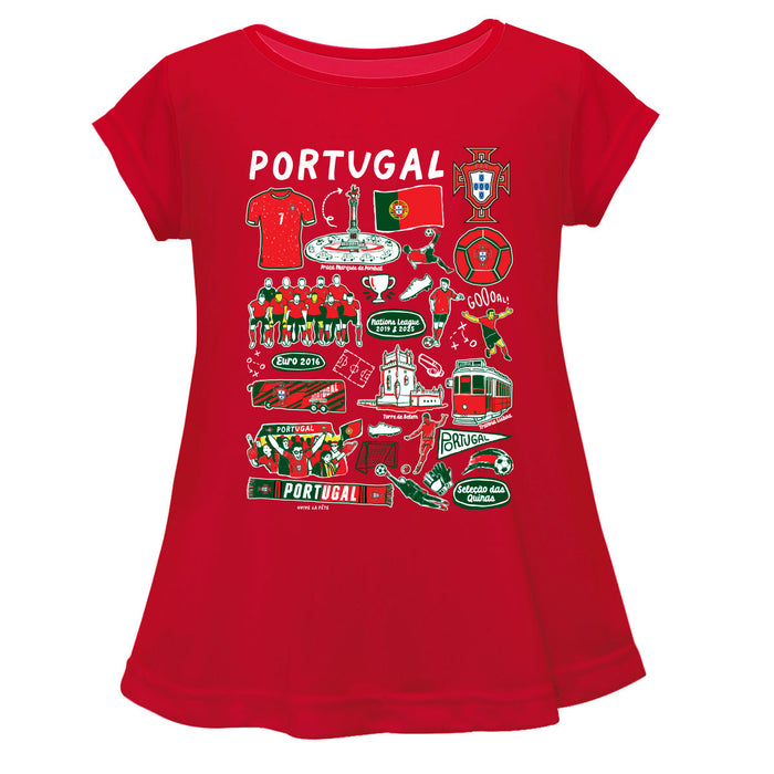 Federación Portuguesa de Futbol Cotton Short Sleeve Red Youth A-line Top