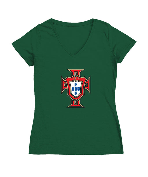 Federación Portuguesa de Futbol Women's V-neck Fitted Cotton T-Shirt Green