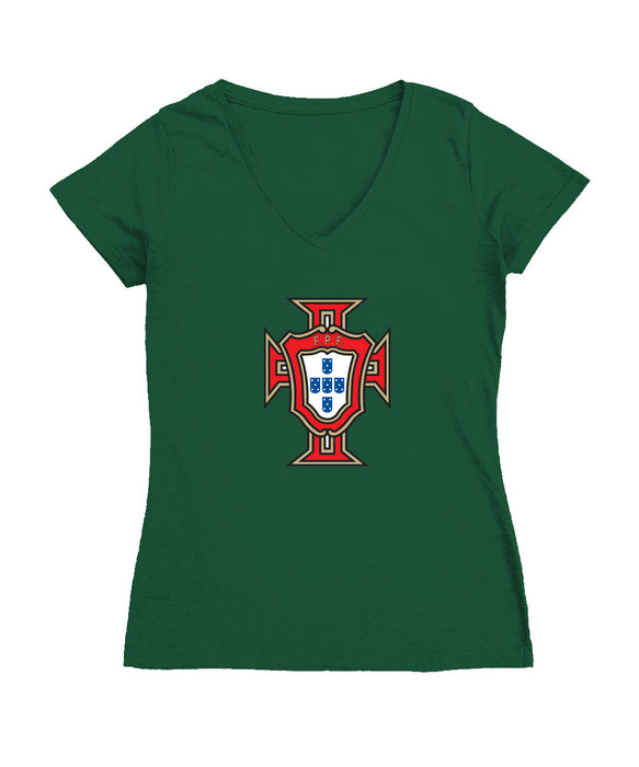 Federación Portuguesa de Futbol Women's V-neck Fitted Cotton T-Shirt Green