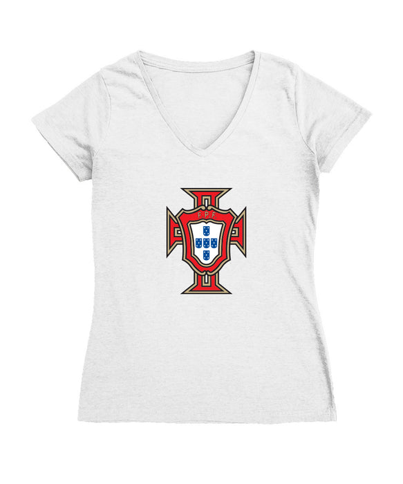 Federación Portuguesa de Futbol Women's V-neck Fitted Cotton T-Shirt White