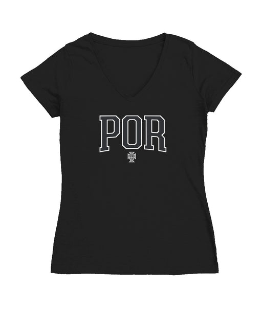 Federación Portuguesa de Futbol Women's V-neck Fitted Cotton T-Shirt Black