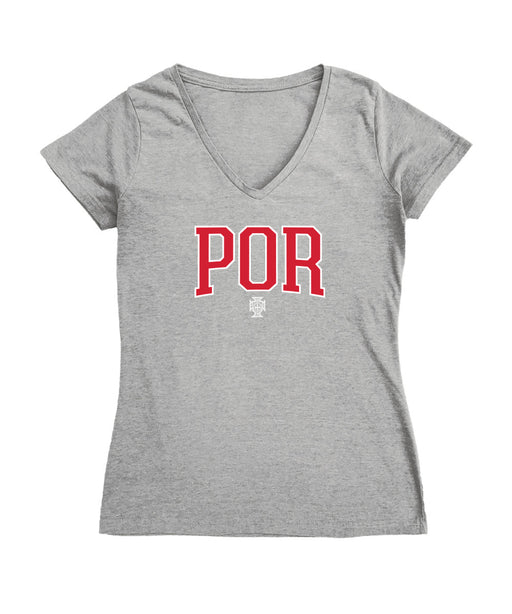Federación Portuguesa de Futbol Women's V-neck Fitted Cotton T-Shirt Gray