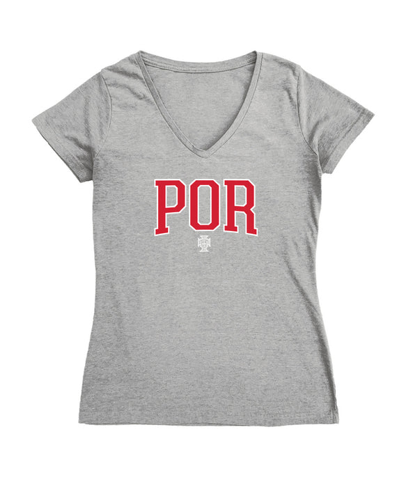 Federación Portuguesa de Futbol Women's V-neck Fitted Cotton T-Shirt Gray