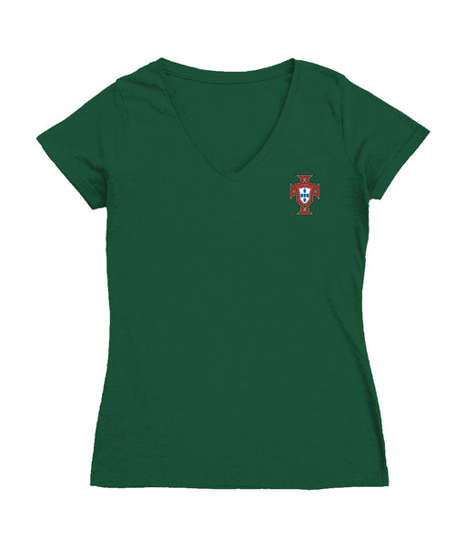 Federación Portuguesa de Futbol Women's V-neck Fitted Cotton T-Shirt Green