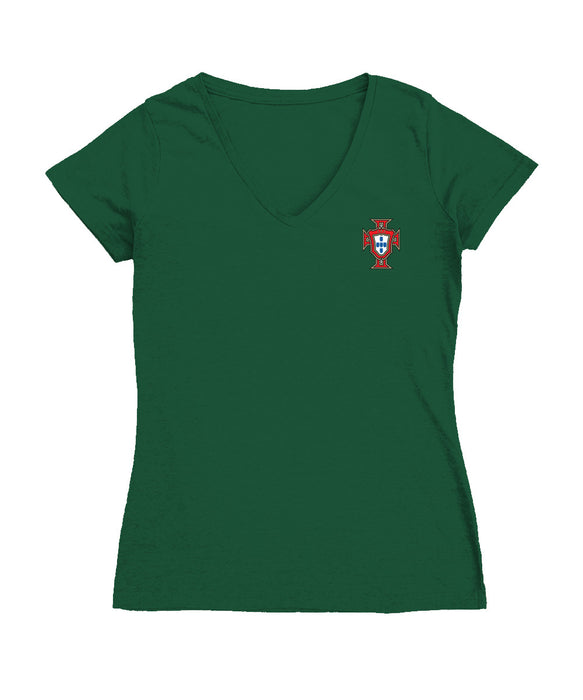 Federación Portuguesa de Futbol Women's V-neck Fitted Cotton T-Shirt Green