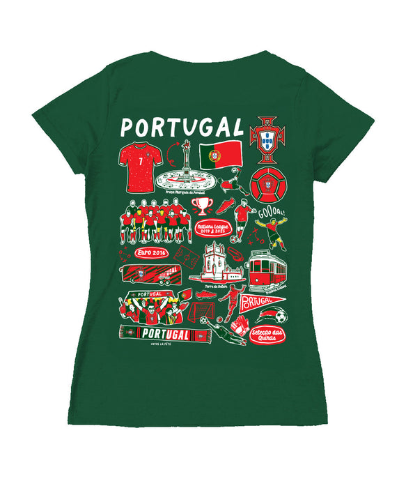 Federación Portuguesa de Futbol Women's V-neck Fitted Cotton T-Shirt Green - Vive La Fête - Online Apparel Store
