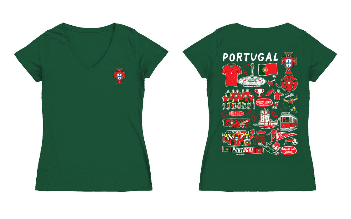 Federación Portuguesa de Futbol Women's V-neck Fitted Cotton T-Shirt Green - Vive La Fête - Online Apparel Store