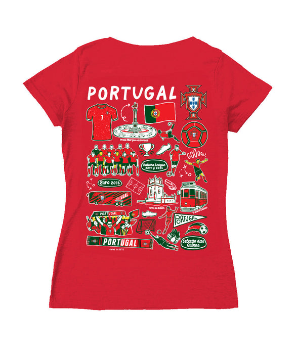 Federación Portuguesa de Futbol Women's V-neck Fitted Cotton T-Shirt Red - Vive La Fête - Online Apparel Store