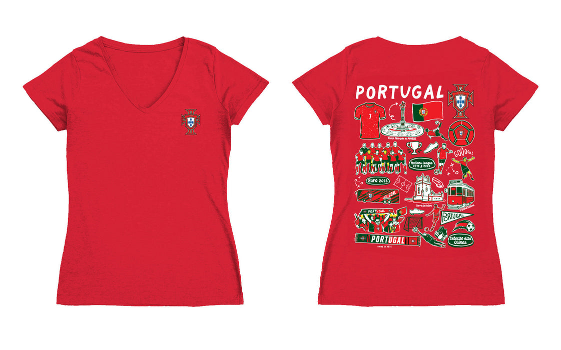 Federación Portuguesa de Futbol Women's V-neck Fitted Cotton T-Shirt Red - Vive La Fête - Online Apparel Store