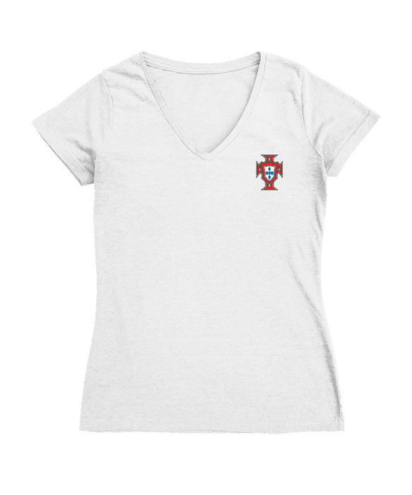 Federación Portuguesa de Futbol Women's V-neck Fitted Cotton T-Shirt White