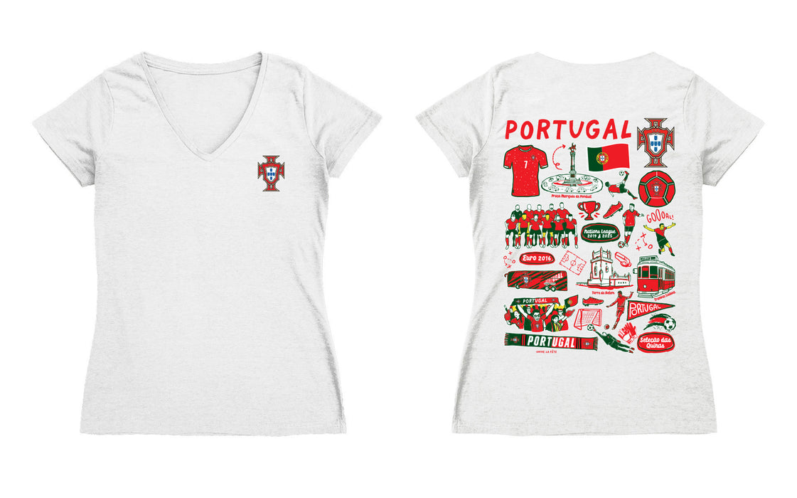 Federación Portuguesa de Futbol Women's V-neck Fitted Cotton T-Shirt White - Vive La Fête - Online Apparel Store