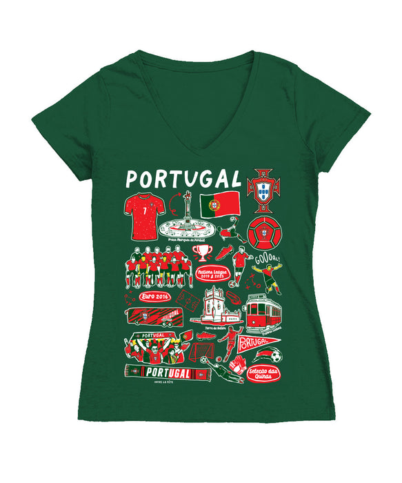 Federación Portuguesa de Futbol Women's V-neck Fitted Cotton T-Shirt Green