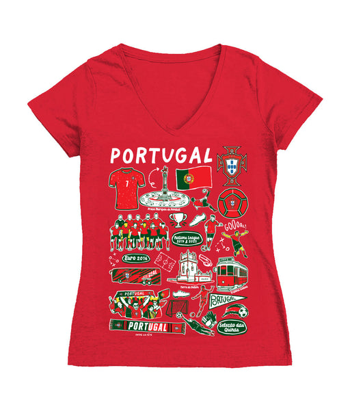 Federación Portuguesa de Futbol Women's V-neck Fitted Cotton T-Shirt Red