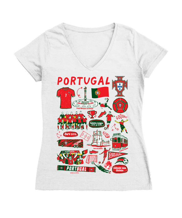 Federación Portuguesa de Futbol Women's V-neck Fitted Cotton T-Shirt White