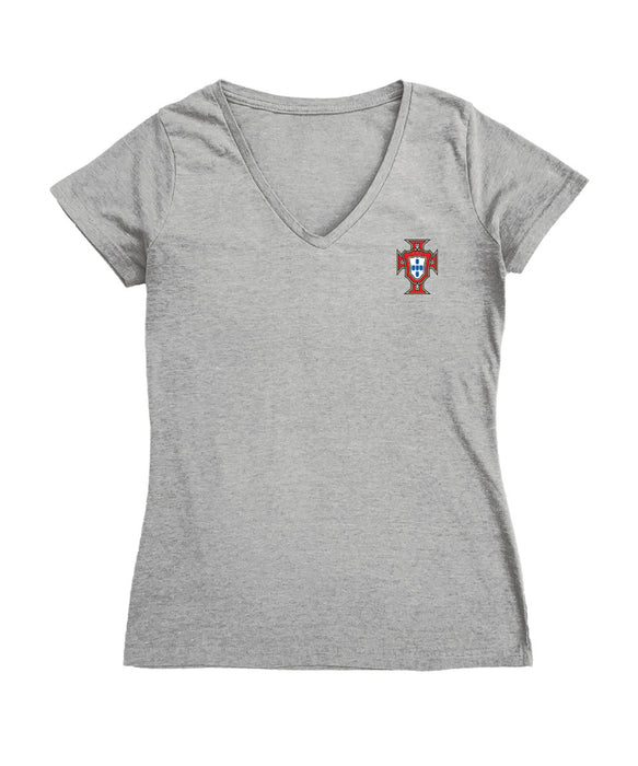 Federación Portuguesa de Futbol Women's V-neck Fitted Cotton T-Shirt Gray
