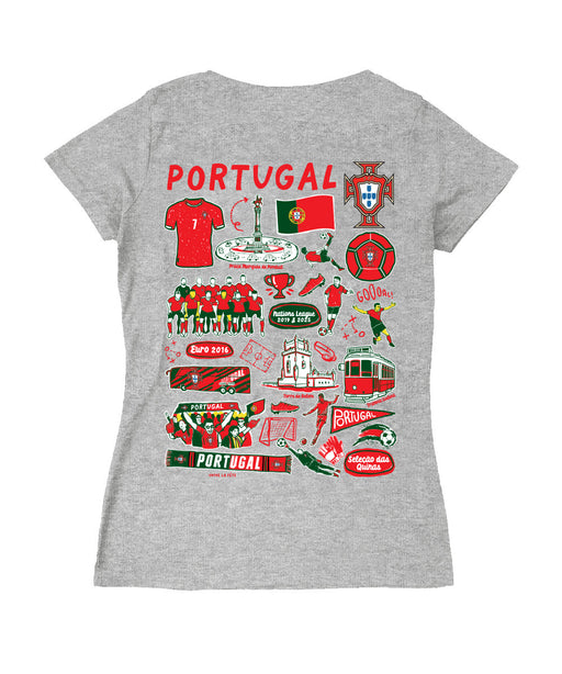 Federación Portuguesa de Futbol Women's V-neck Fitted Cotton T-Shirt Gray - Vive La Fête - Online Apparel Store