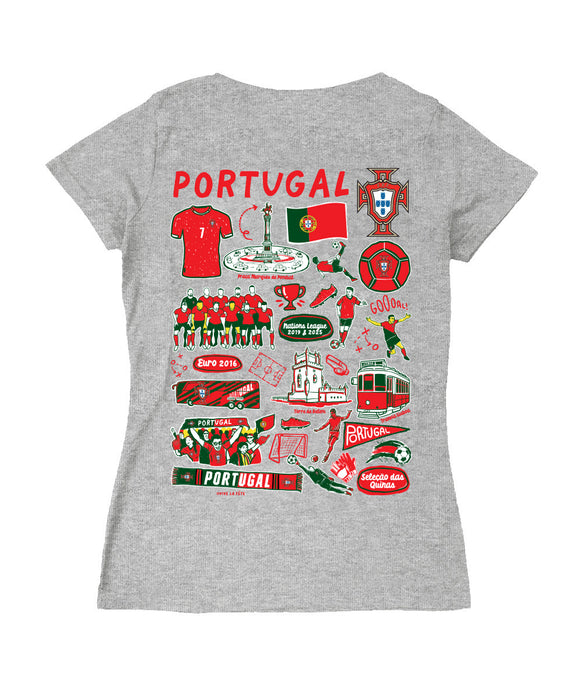 Federación Portuguesa de Futbol Women's V-neck Fitted Cotton T-Shirt Gray - Vive La Fête - Online Apparel Store