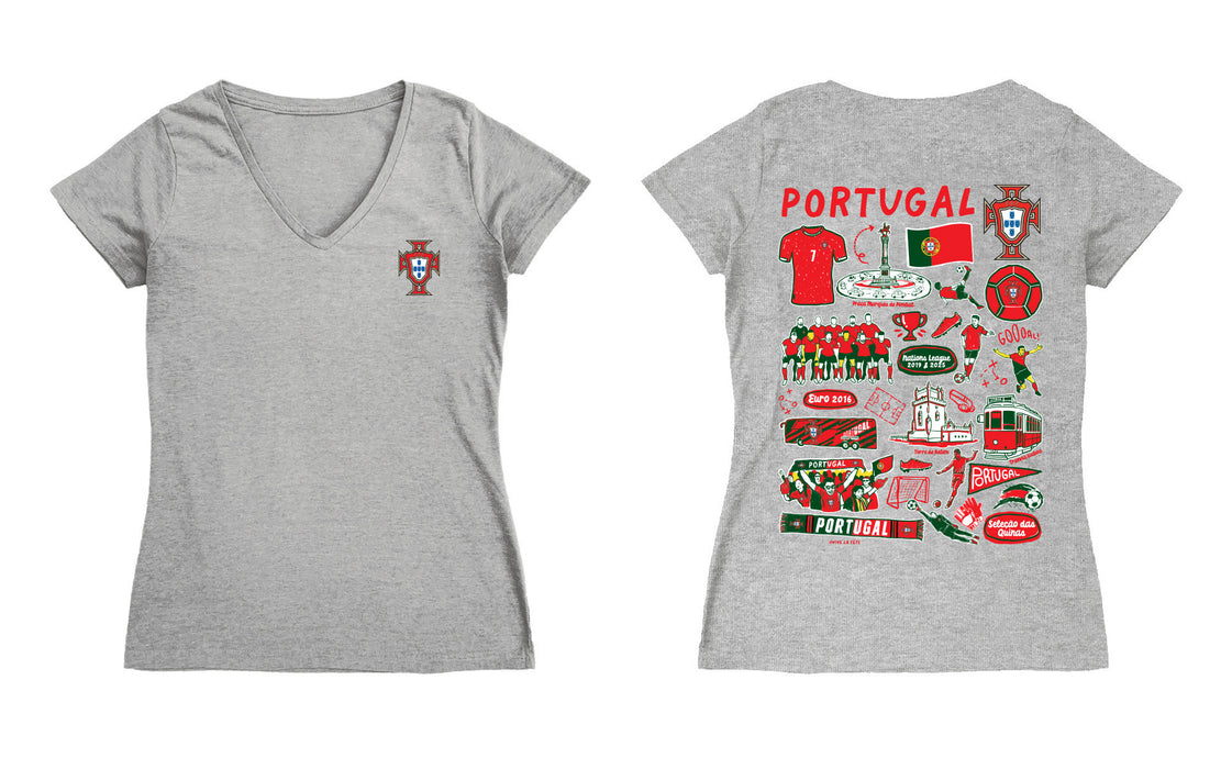 Federación Portuguesa de Futbol Women's V-neck Fitted Cotton T-Shirt Gray - Vive La Fête - Online Apparel Store