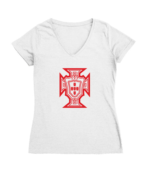 Federación Portuguesa de Futbol Women's V-neck Fitted Cotton T-Shirt White