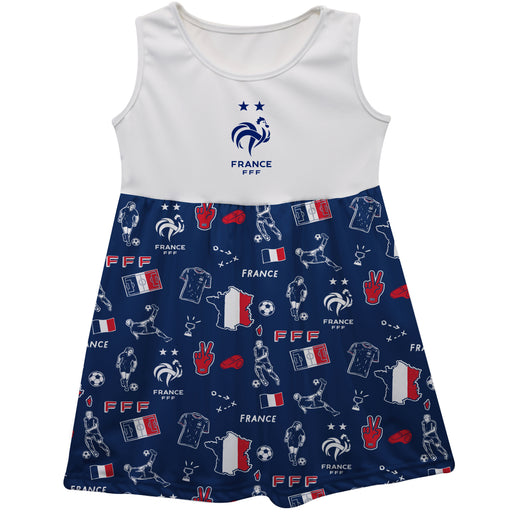 France National Team Repeat Print Hand Sketched Impressions Artwork Navy Sleeveless Tank Dress