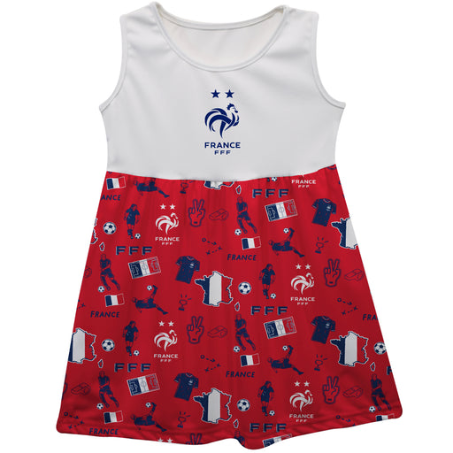 France National Team Repeat Print Hand Sketched Impressions Artwork Red Sleeveless Tank Dress