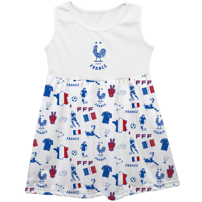France National Team Repeat Print Hand Sketched Impressions Artwork White Sleeveless Tank Dress