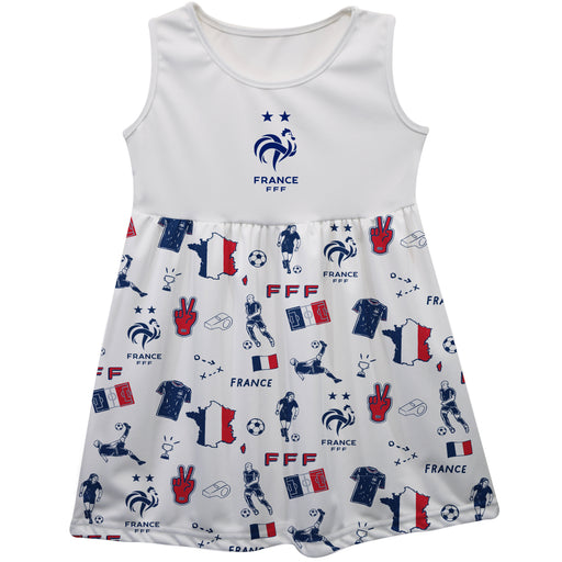 France National Team Repeat Print Hand Sketched Impressions Artwork White Sleeveless Tank Dress