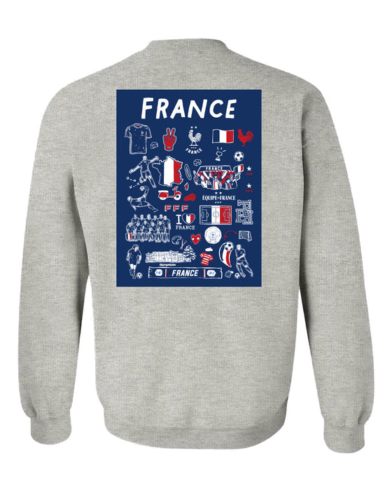 France National Team Vive La Fete Womens Grey Cotton Crewneck Pullover Sweatshirt