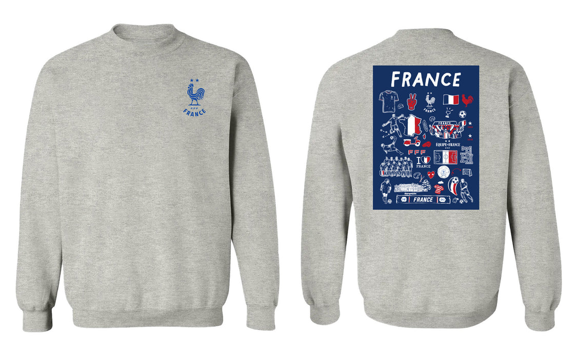 France National Team Vive La Fete Womens Grey Cotton Crewneck Pullover Sweatshirt