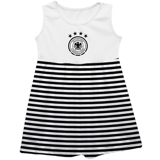 Germany National Soccer Team Girls White Sleeveless Tank Dress Black Stripes on Skirt