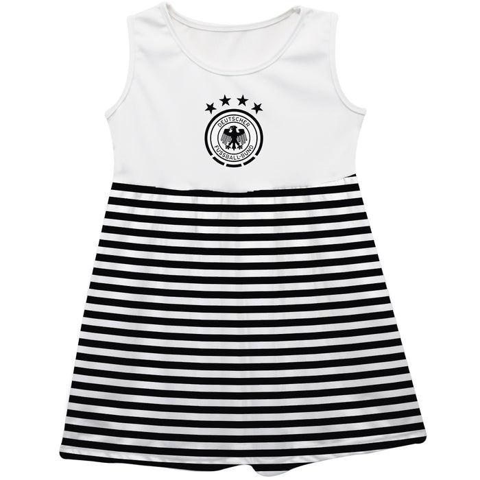 Germany National Soccer Team Girls White Sleeveless Tank Dress Black Stripes on Skirt
