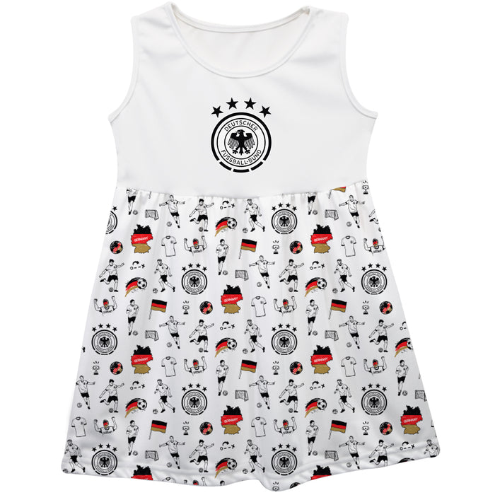 Germany National Soccer Team Girls Repeat Print Impressions White Sleeveless Tank Dress