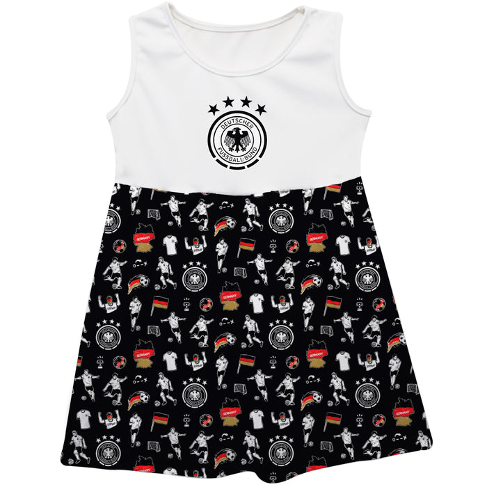 Germany National Soccer Team Girls Repeat Print Impressions Black Sleeveless Tank Dress