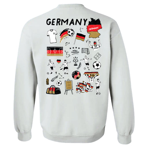 Germany National Soccer Team Impressions Artwork Women White Cotton Fleece Long Sleeve Crew Neck - Vive La Fête - Online Apparel Store