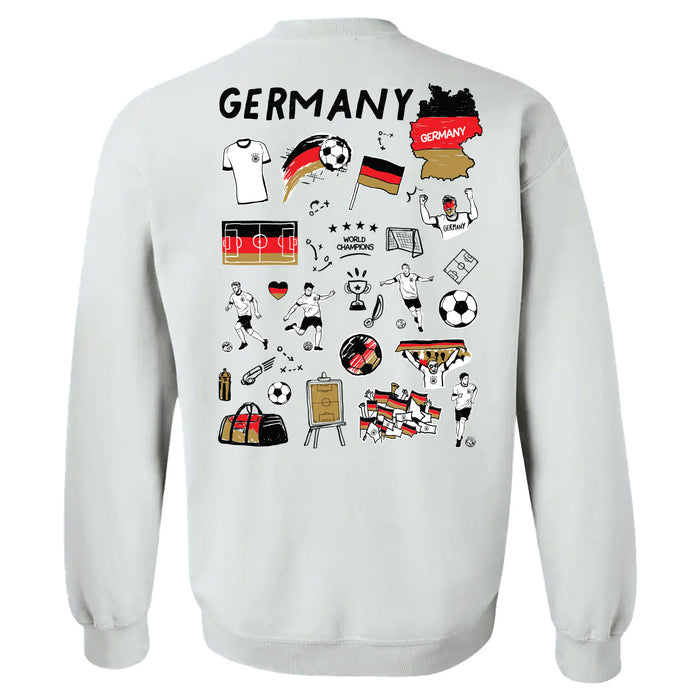 Germany National Soccer Team Impressions Artwork Women White Cotton Fleece Long Sleeve Crew Neck - Vive La Fête - Online Apparel Store