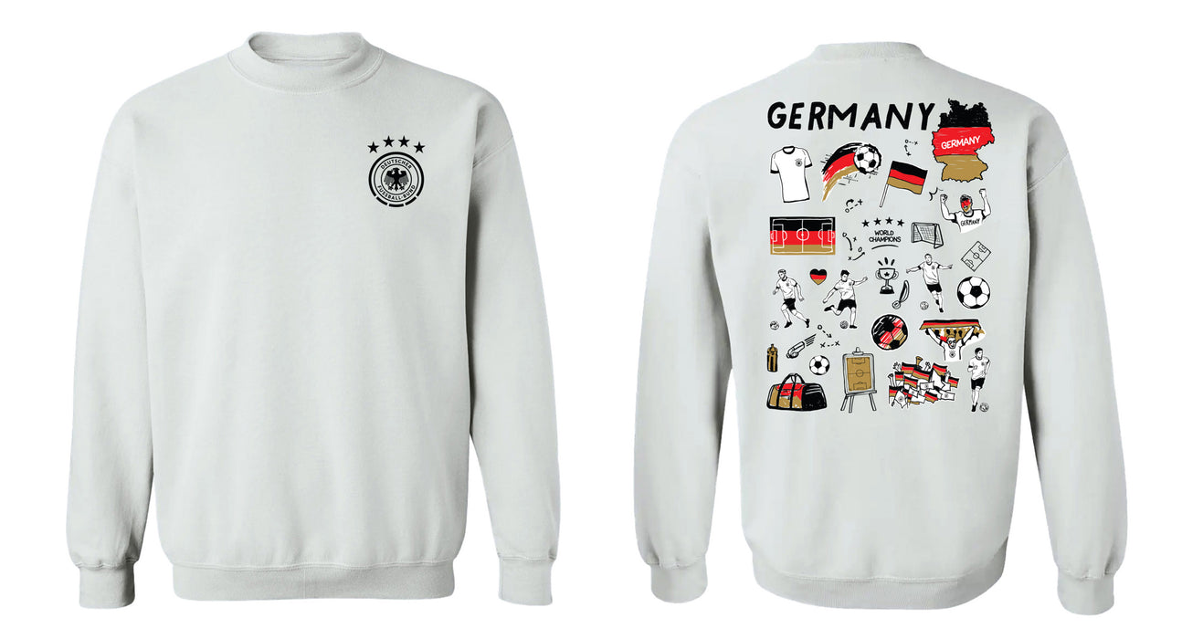 Germany National Soccer Team Impressions Artwork Women White Cotton Fleece Long Sleeve Crew Neck - Vive La Fête - Online Apparel Store