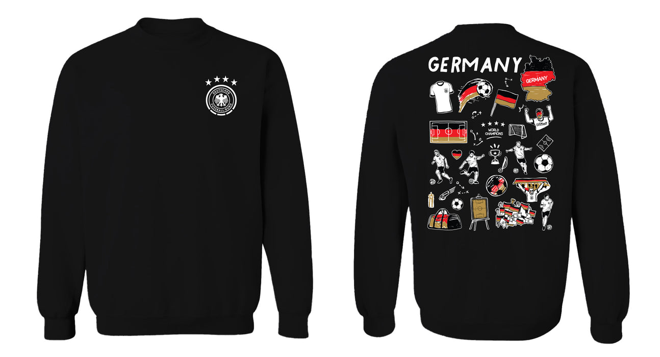 Germany National Soccer Team Impressions Artwork Women Black Cotton Fleece Long Sleeve Crew Neck - Vive La Fête - Online Apparel Store