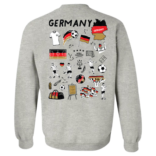 Germany National Soccer Team Impressions Artwork Women Grey Cotton Fleece Long Sleeve Crew Neck - Vive La Fête - Online Apparel Store