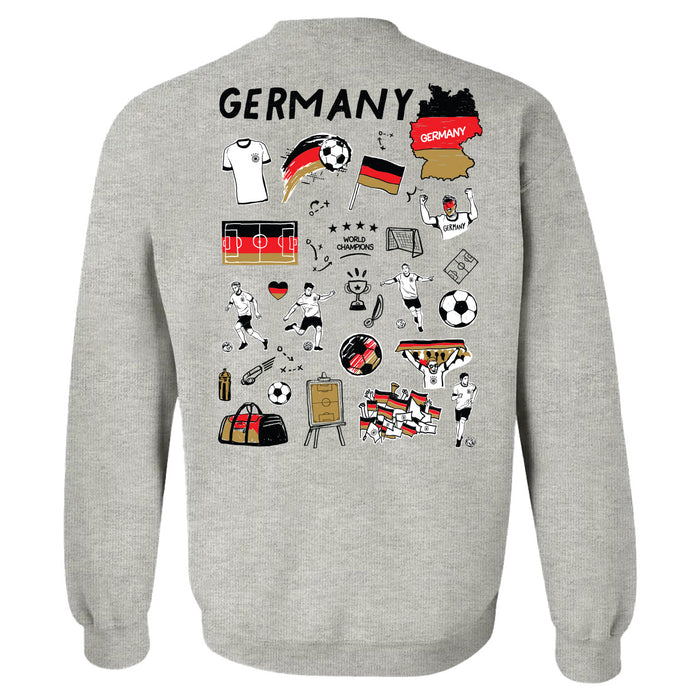 Germany National Soccer Team Impressions Artwork Women Grey Cotton Fleece Long Sleeve Crew Neck - Vive La Fête - Online Apparel Store