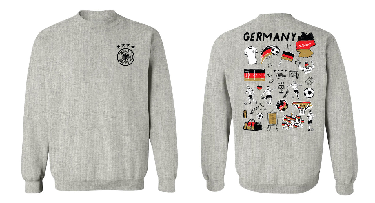 Germany National Soccer Team Impressions Artwork Women Grey Cotton Fleece Long Sleeve Crew Neck - Vive La Fête - Online Apparel Store