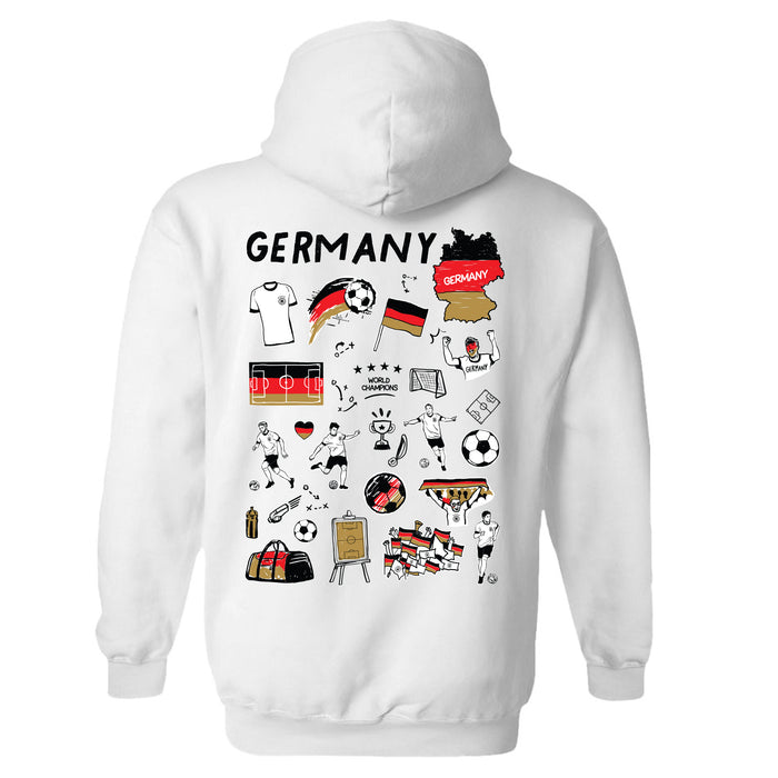 Germany National Soccer Team Impressions Artwork Women White Cotton Fleece Long Sleeve Hoodie - Vive La Fête - Online Apparel Store