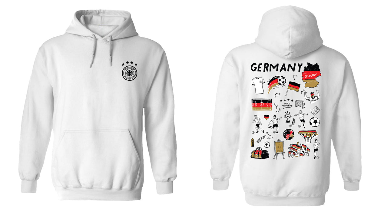 Germany National Soccer Team Impressions Artwork Women White Cotton Fleece Long Sleeve Hoodie - Vive La Fête - Online Apparel Store