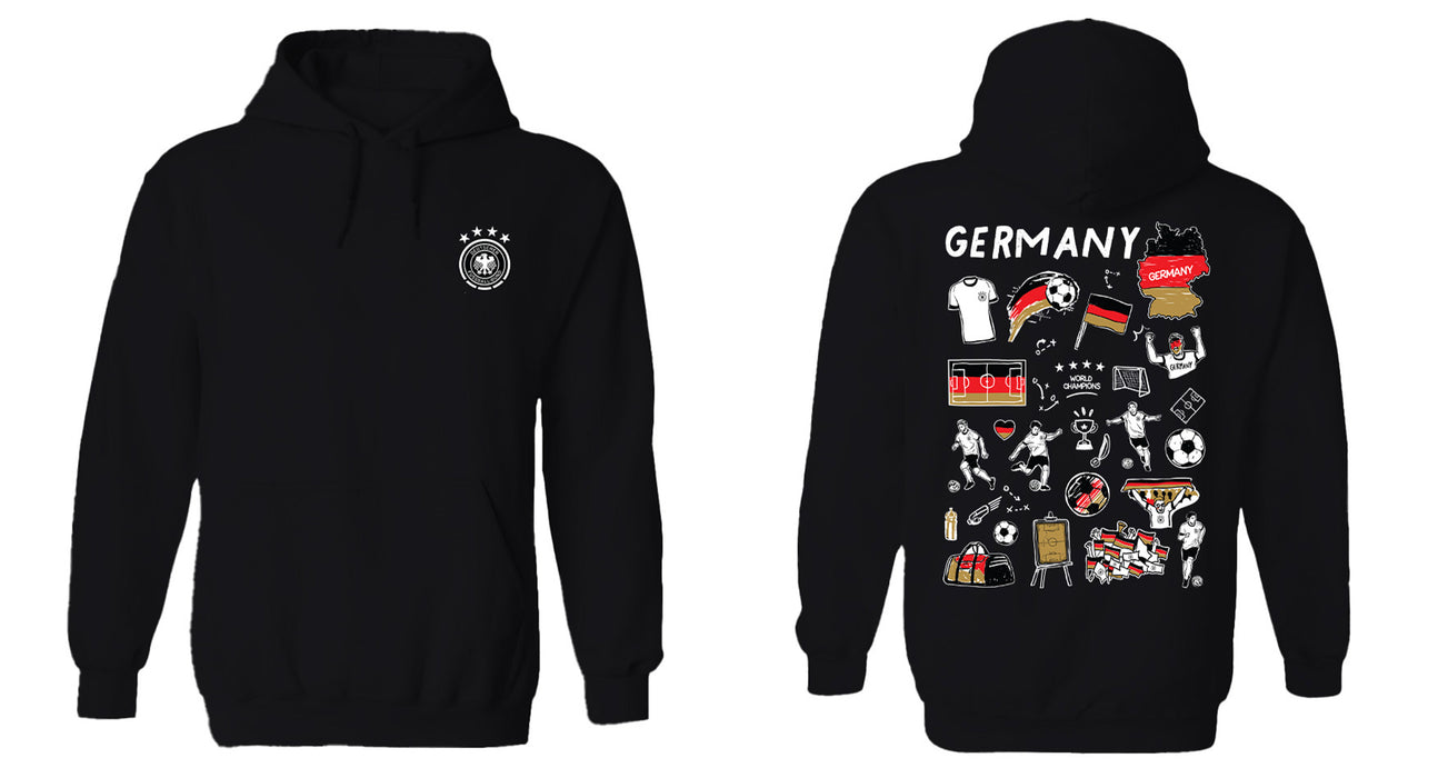 Germany National Soccer Team Impressions Artwork Women Black Cotton Fleece Long Sleeve Hoodie - Vive La Fête - Online Apparel Store